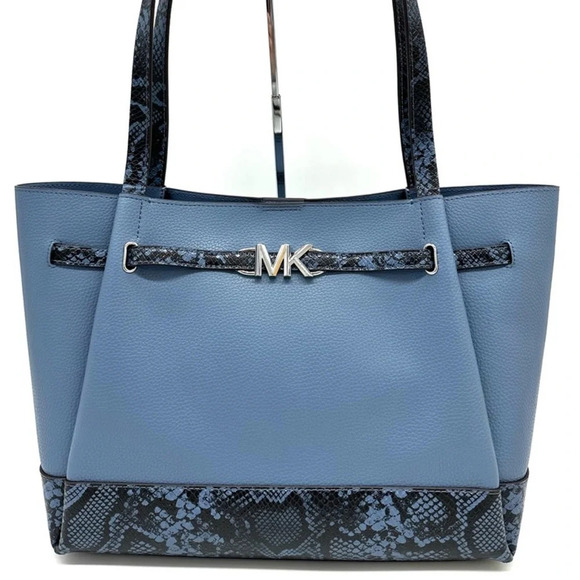 Michael Kors Reed Large Tote Bag Snakeskin Blue - Picture 1 of 11